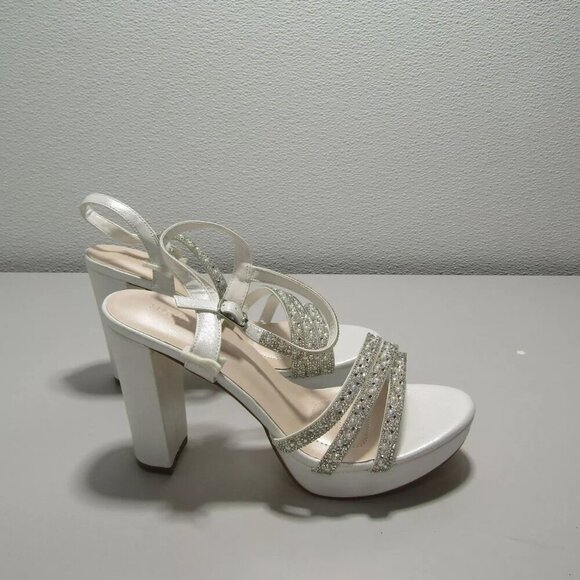 NEW GALINA Signature Peace Satin and Crystal Platform Heels Women's Size 9 - Picture 5 of 7